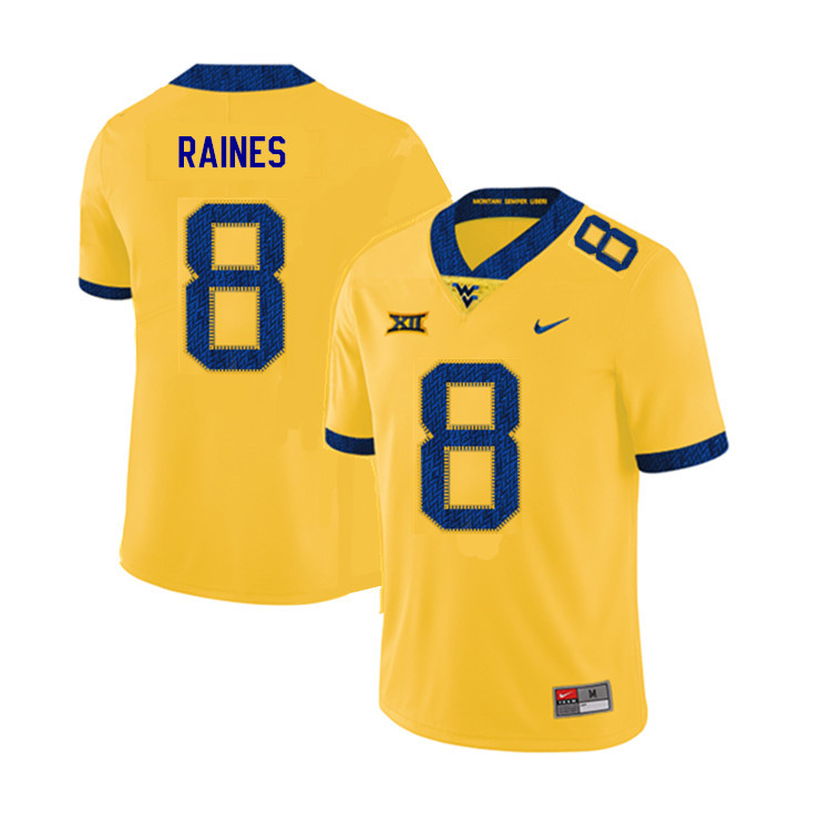 NCAA Men's Kwantel Raines West Virginia Mountaineers Yellow #8 Nike Stitched Football College 2019 Authentic Jersey EI23Z61KZ